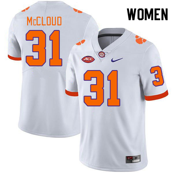 Women #31 Kobe McCloud Clemson Tigers College Football Jerseys Stitched-White - Click Image to Close